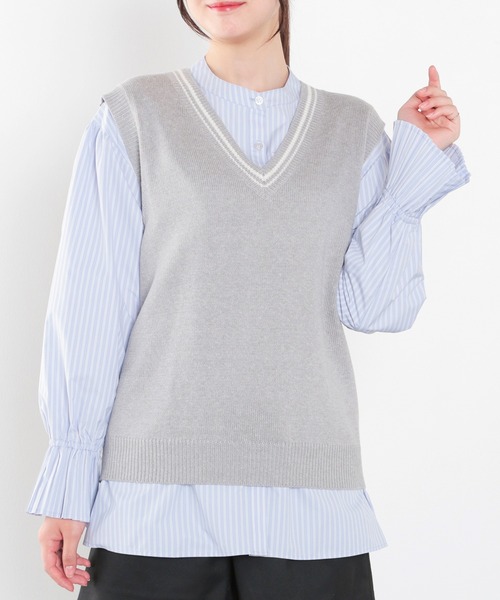 Honeys（ハニーズ）の「ライン入りベスト（ベスト・レディース・杢グレー/アイボリー/ネイビー/ベージュ・L/M/S/SS）」の3枚目の写真