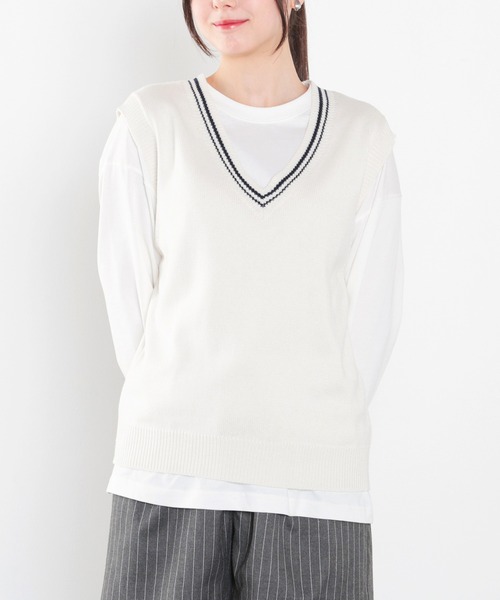 Honeys（ハニーズ）の「ライン入りベスト（ベスト・レディース・杢グレー/アイボリー/ネイビー/ベージュ・L/M/S/SS）」の2枚目の写真