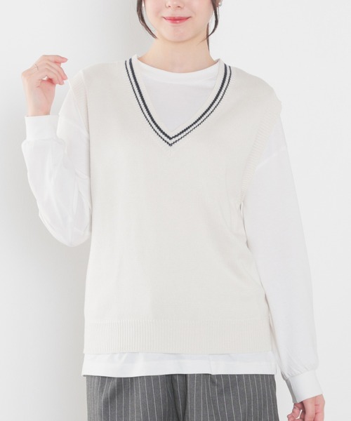 Honeys（ハニーズ）の「ライン入りベスト（ベスト・レディース・杢グレー/アイボリー/ネイビー/ベージュ・L/M/S/SS）」の6枚目の写真