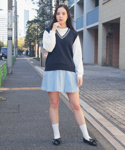 Honeys（ハニーズ）の「ライン入りベスト（ベスト・レディース・杢グレー/アイボリー/ネイビー/ベージュ・L/M/S/SS）」の7枚目の写真
