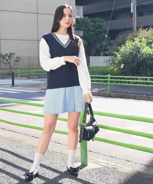 Honeys（ハニーズ）の「ライン入りベスト（ベスト・レディース・杢グレー/アイボリー/ネイビー/ベージュ・L/M/S/SS）」の8枚目の写真