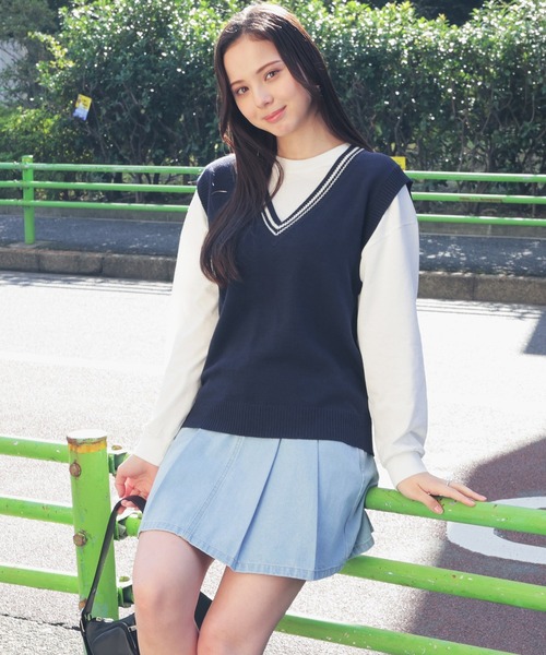 Honeys（ハニーズ）の「ライン入りベスト（ベスト・レディース・杢グレー/アイボリー/ネイビー/ベージュ・L/M/S/SS）」の9枚目の写真