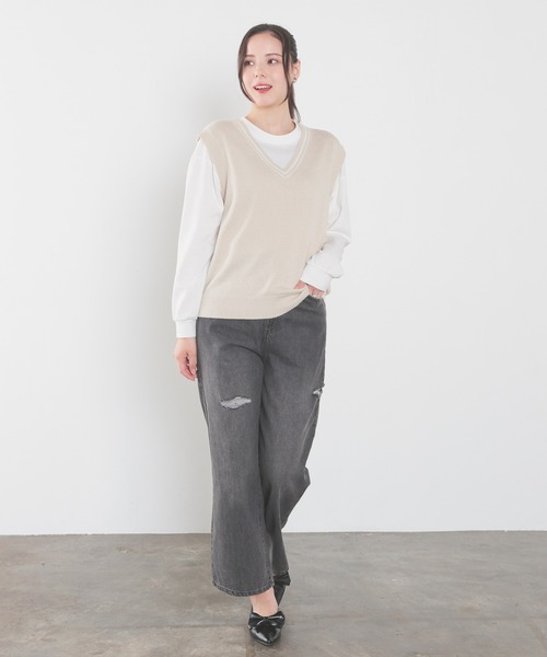 Honeys（ハニーズ）の「ライン入りベスト（ベスト・レディース・杢グレー/アイボリー/ネイビー/ベージュ・L/M/S/SS）」の18枚目の写真