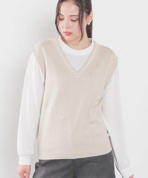 Honeys（ハニーズ）の「ライン入りベスト（ベスト・レディース・杢グレー/アイボリー/ネイビー/ベージュ・L/M/S/SS）」の19枚目の写真