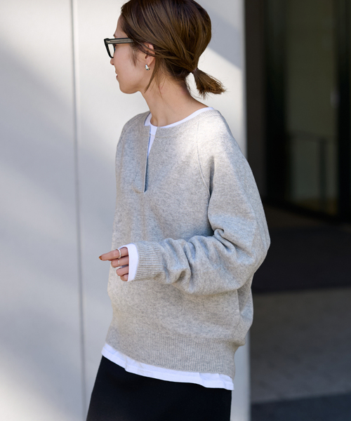 【FRAMeWORK】24AWミドルゲージ天竺ヘンリープルオーバーニット FRAMeWORK（フレームワーク） ニット セーター 「追加」ミドルゲージ