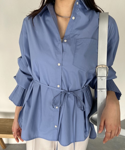 VIS（ビス）の「【洗える】プリーツスリーブフレアーシャツ（シャツ/ブラウス・レディース・ホワイト/グリーン系その他/サックスブルー/クリーム・FREE）」の4枚目の写真