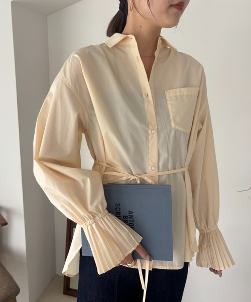 VIS（ビス）の「【洗える】プリーツスリーブフレアーシャツ（シャツ/ブラウス・レディース・ホワイト/グリーン系その他/サックスブルー/クリーム・FREE）」の3枚目の写真