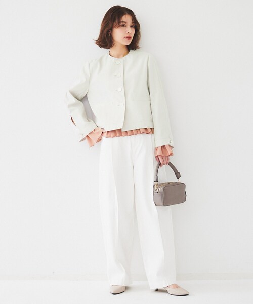 セール】【きれいめ/軽羽織り】コットンライク クルーネックジャケット