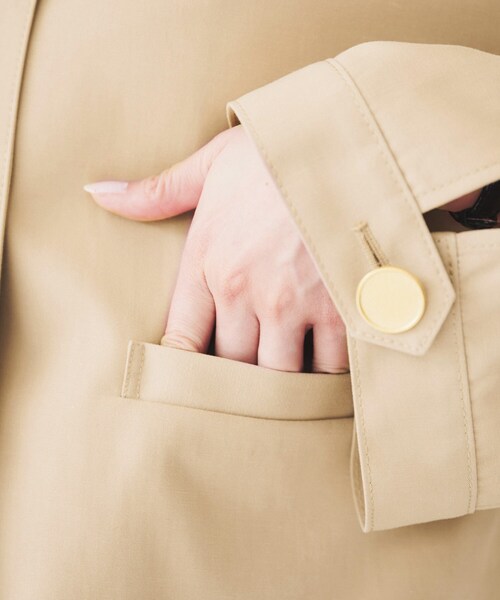 美品✨45R ノーカラージャケット コットン ベージュ 無地　クルーネック ツイードノーカラーミドル ジャケット （ノーカラージャケット）｜ANY