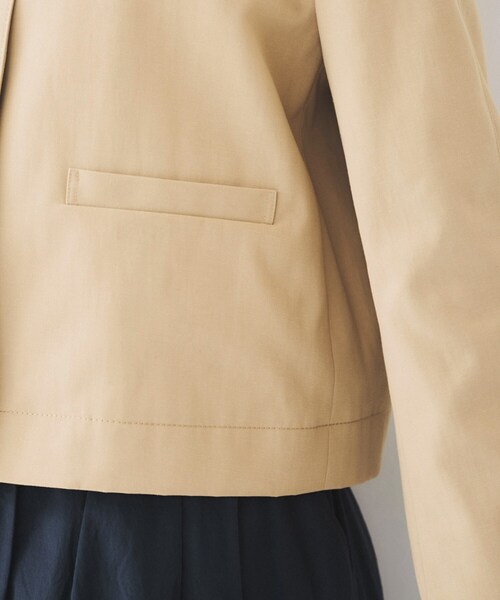 美品✨45R ノーカラージャケット コットン ベージュ 無地　クルーネック ANY SIS 【セットアップ対応】リネンライクポリエステルショートノー