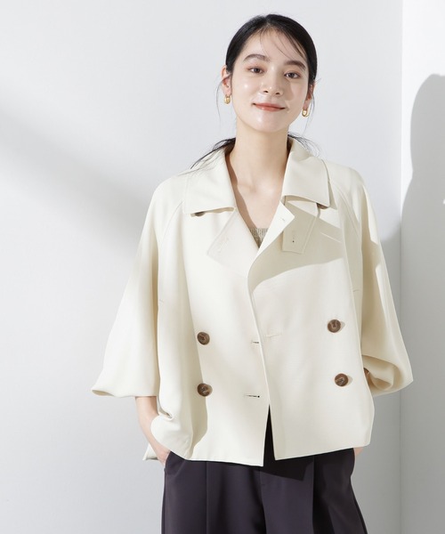 NANO universe(ナノユニバース)の「エアリーツイルショートコート(トレンチコート・レディース・ベージュ/オフホワイト・FREE)」の18枚目の写真