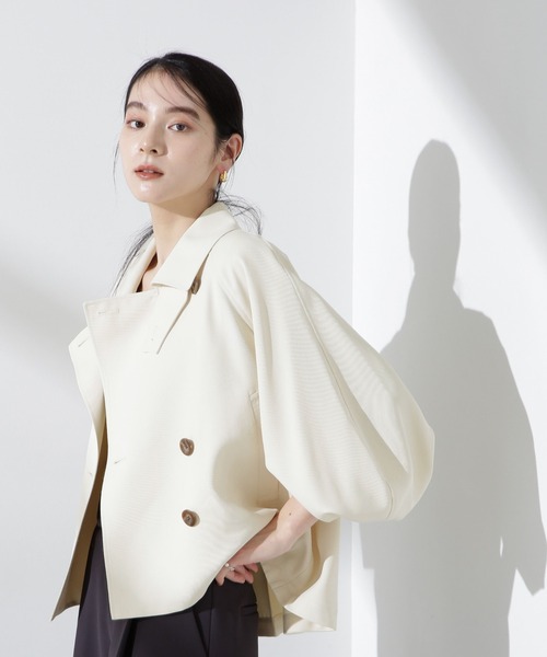 NANO universe(ナノユニバース)の「エアリーツイルショートコート(トレンチコート・レディース・ベージュ/オフホワイト・FREE)」の19枚目の写真