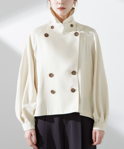 NANO universe(ナノユニバース)の「エアリーツイルショートコート(トレンチコート・レディース・ベージュ/オフホワイト・FREE)」の9枚目の写真