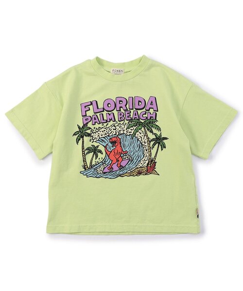 F.O.KIDS(エフオーキッズ)の「PALM BEACH POP DINO 半袖Tシャツ(Tシャツ/カットソー・キッズ・オフホワイト/ライム/ピンク・140/130/120/110/100/90/80)」の2枚目の写真