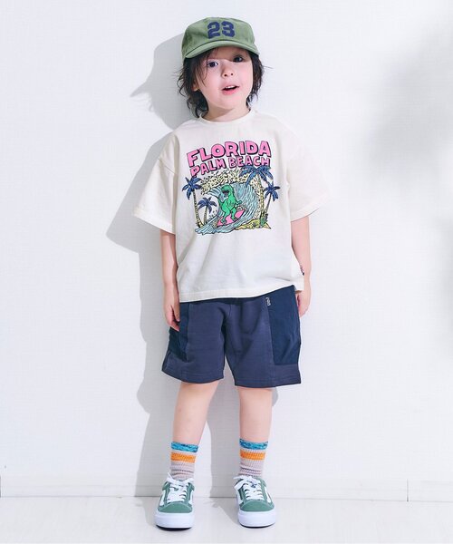 F.O.KIDS(エフオーキッズ)の「PALM BEACH POP DINO 半袖Tシャツ(Tシャツ/カットソー・キッズ・オフホワイト/ライム/ピンク・140/130/120/110/100/90/80)」の4枚目の写真