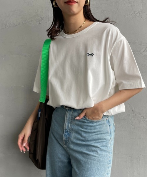 TOWNCRAFT（タウンクラフト）の「[TOWN CRAFT/タウンクラフト・THE FOX/ザフォックス] 別注 ワンポイントロゴワッペン リンガーTシャツ（Tシャツ/カットソー・レディース・ベージュ/ブラック/チャコール/オフホワイト/ライトグレー/ネイビー・L/M/S/XS）」の2枚目の写真