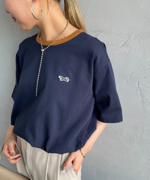 TOWNCRAFT（タウンクラフト）の「[TOWN CRAFT/タウンクラフト・THE FOX/ザフォックス] 別注 ワンポイントロゴワッペン リンガーTシャツ（Tシャツ/カットソー・レディース・ベージュ/ブラック/チャコール/オフホワイト/ライトグレー/ネイビー・L/M/S/XS）」の8枚目の写真