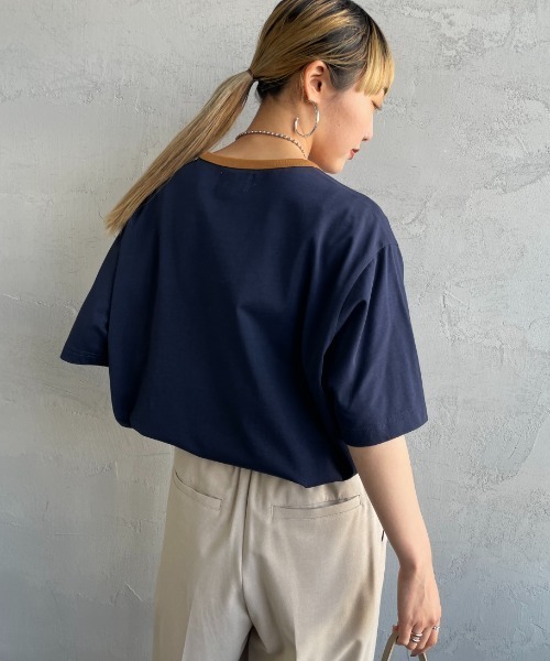 TOWNCRAFT（タウンクラフト）の「[TOWN CRAFT/タウンクラフト・THE FOX/ザフォックス] 別注 ワンポイントロゴワッペン リンガーTシャツ（Tシャツ/カットソー・レディース・ベージュ/ブラック/チャコール/オフホワイト/ライトグレー/ネイビー・L/M/S/XS）」の10枚目の写真