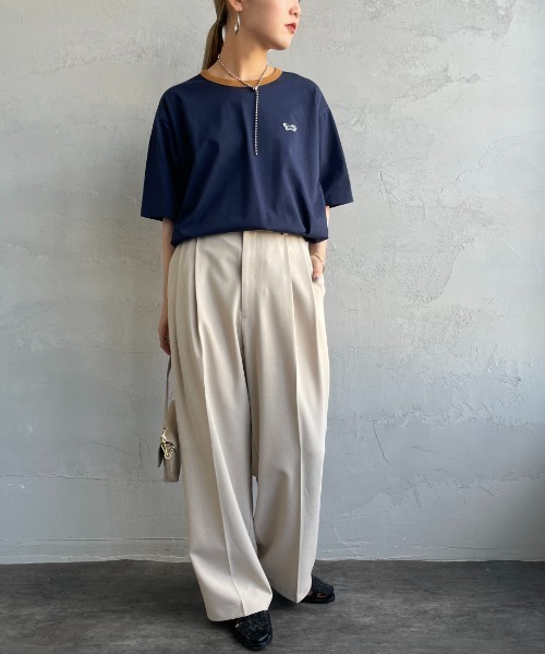 TOWNCRAFT（タウンクラフト）の「[TOWN CRAFT/タウンクラフト・THE FOX/ザフォックス] 別注 ワンポイントロゴワッペン リンガーTシャツ（Tシャツ/カットソー・レディース・ベージュ/ブラック/チャコール/オフホワイト/ライトグレー/ネイビー・L/M/S/XS）」の11枚目の写真