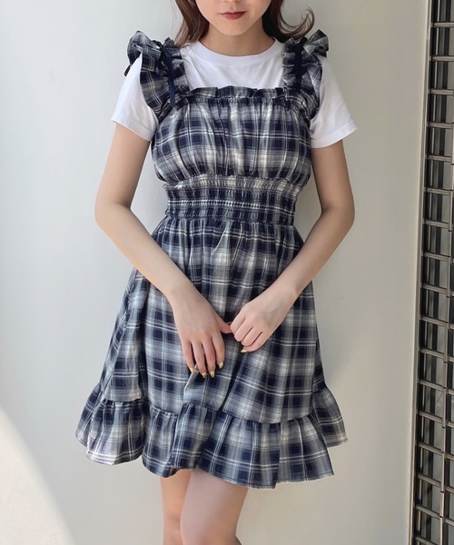 one way（ワンウェイ）の「2way肩リボンミニワンピース（ワンピース・レディース・ホワイト/ブラック/ブラック系その他/ホワイト系その他/ブルー系その他/グレー系その他/ホワイト系その他2/ブラック系その他2/ダークグリーン/ブラウン系その他/ベージュ系その他/グレー系その他2/ネイビー系/ブラック系その他3・FREE）」の14枚目の写真