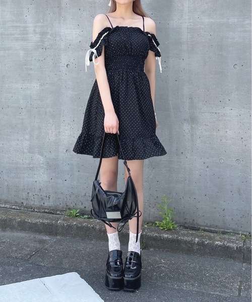 MARCHESA NOTTEタフタ ミニワンピース リボン付き タフタ☆スリット☆リボン付きワンピース☆ MARCHESA NOTTE