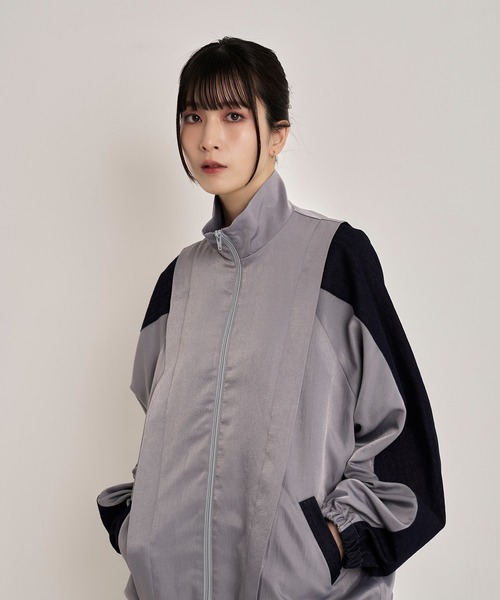 セール】【Nora Lily】Denim x Nylon Combination Track Jacket