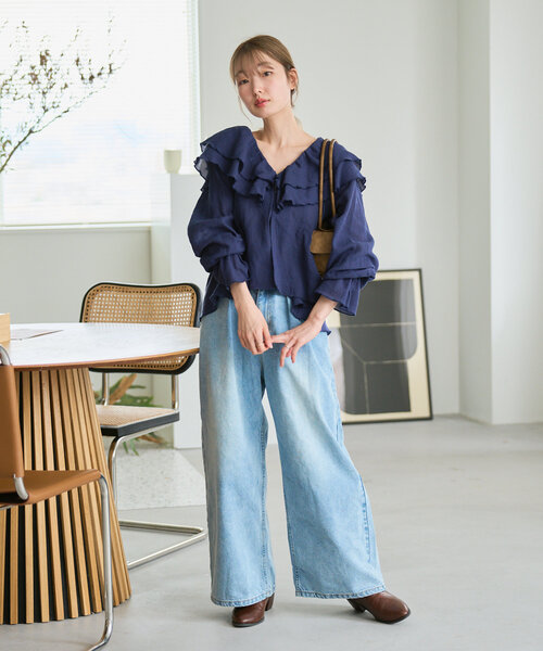【完売品】Kastane スーパーワイドネップデニムパンツ 新色追加/低身長サイズ/2サイズ展開】スーパーワイドネップ