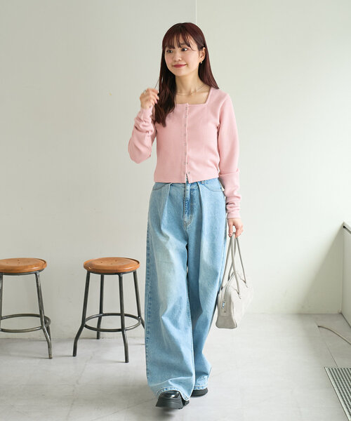 低身長サイズ/2サイズ展開】スーパーワイドネップデニムパンツ