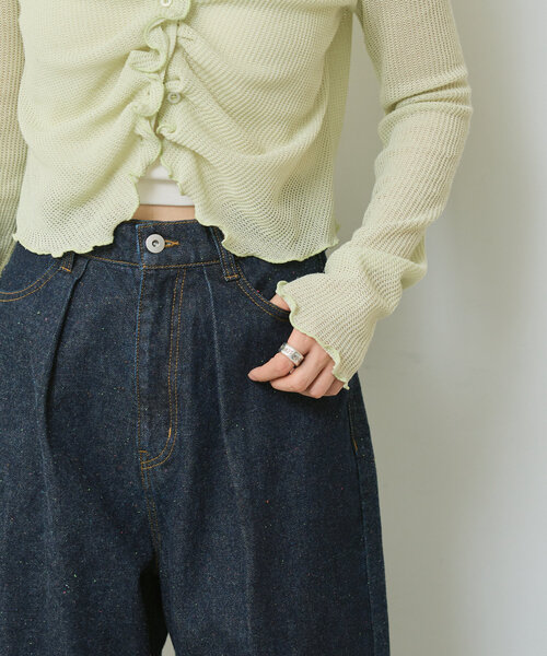 完売品　kastane スーパーワイドネップデニムパンツ　インディゴブルー 新色追加/低身長サイズ/2サイズ展開】スーパーワイドネップデニム