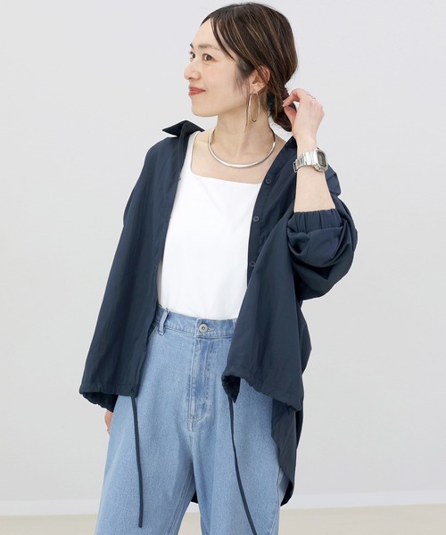 シワ加工後ろギャザー裾ドロストシャツ（シャツ/ブラウス