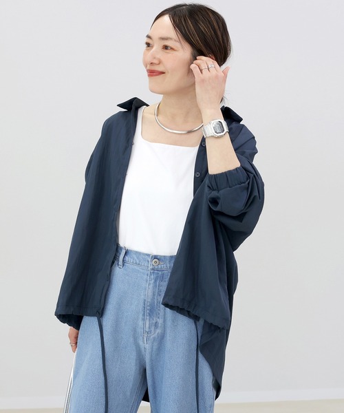 シワ加工後ろギャザー裾ドロストシャツ（シャツ/ブラウス
