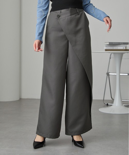 Cieluna】ウエストラップワイドストレートスラックスパンツ