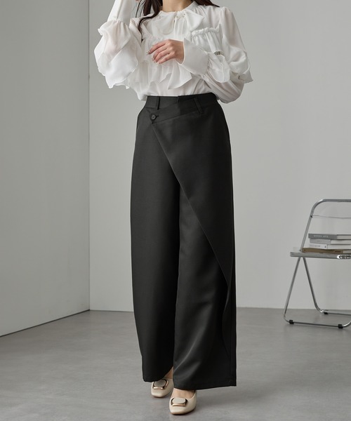 Cieluna(シエルナ)の「【Cieluna】ウエストラップワイドストレートスラックスパンツ(スラックス・レディース・ブラック/チャコールグレー・S/M/L)」の6枚目の写真