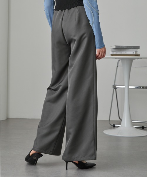 Cieluna】ウエストラップワイドストレートスラックスパンツ