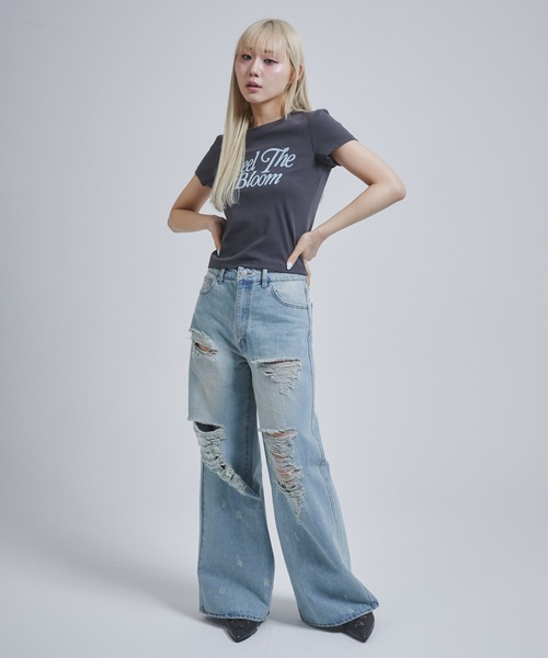 ENVYM(アンビー)の「フロッキープリントロゴTシャツ(Tシャツ/カットソー・レディース・ブラック/ホワイト/サックスブルー/ダークグレー・FREE)」の20枚目の写真