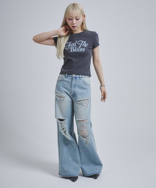 ENVYM(アンビー)の「フロッキープリントロゴTシャツ(Tシャツ/カットソー・レディース・ブラック/ホワイト/サックスブルー/ダークグレー・FREE)」の21枚目の写真