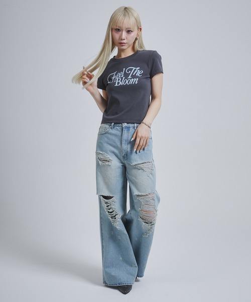 ENVYM(アンビー)の「フロッキープリントロゴTシャツ(Tシャツ/カットソー・レディース・ブラック/ホワイト/サックスブルー/ダークグレー・FREE)」の22枚目の写真
