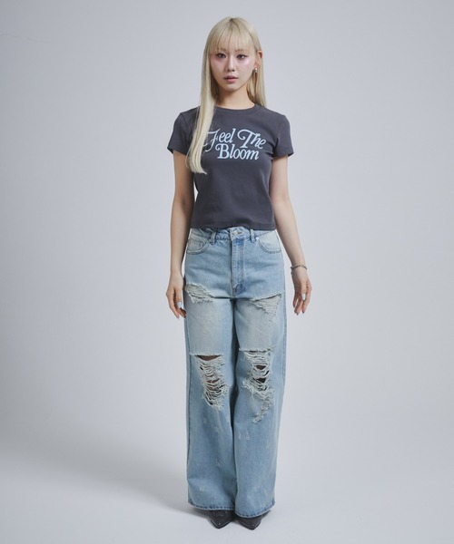 ENVYM(アンビー)の「フロッキープリントロゴTシャツ(Tシャツ/カットソー・レディース・ブラック/ホワイト/サックスブルー/ダークグレー・FREE)」の12枚目の写真