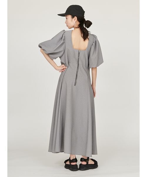 【美品】IENA イエナ ロングワンピース シアサッカー パフスリーブ 美品】IENA イエナ ロングワンピース シアサッカー パフスリーブ