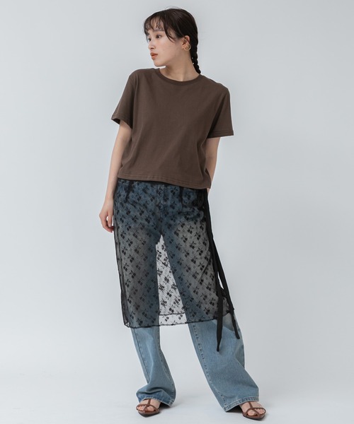 HEILIS(ヘイリス)の「バリエーションカラーコンパクトコットンTシャツ/半袖 コンパクト クロップド 短丈 黒 白 白T 春服 インナー 夏服 クルーネック ピンク イエロー バターイエロー ブラウン レッド 赤 ノームコア 韓国(Tシャツ/カットソー・レディース・レッド/ピンク/ブラウン/ホワイト/イエロー/ブラック・FREE)」の8枚目の写真