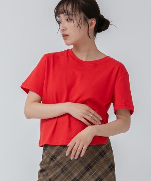 トゥービーシック Tシャツ カットソー 半袖 ラウンドネック ビジュー 2 赤 ビジュー＆ホットフィックス カットソー | TO BE CHIC (Women)/トゥー
