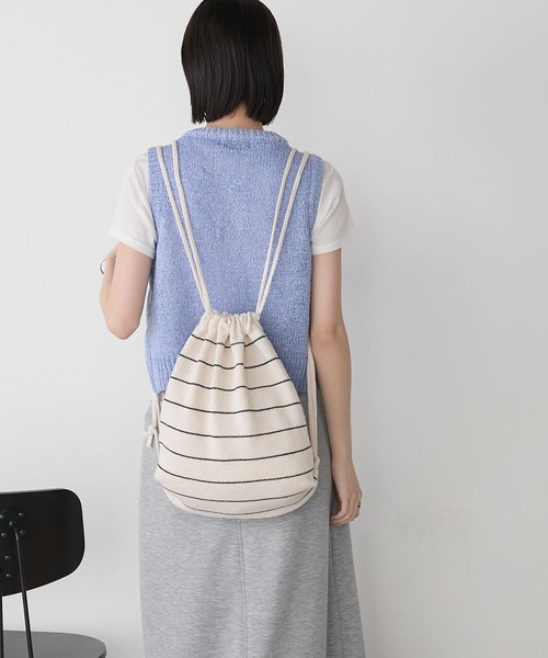 forksy.(フォルクシー)の「【forksy.】ボーダーニット ナップザック(バックパック/リュック・レディース・ブラック/ライトブルー/オフホワイト・FREE)」の7枚目の写真