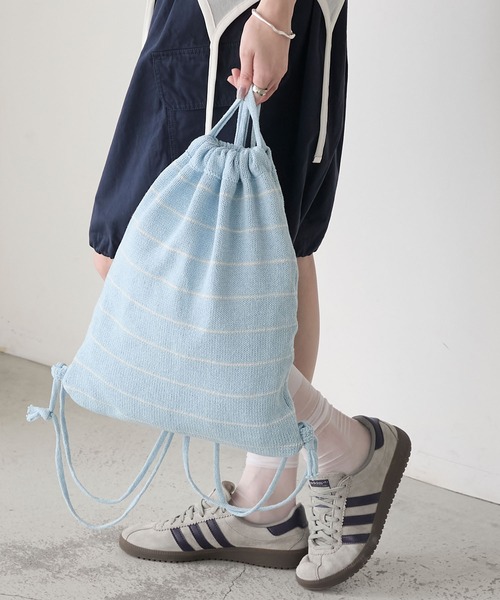 forksy.(フォルクシー)の「【forksy.】ボーダーニット ナップザック(バックパック/リュック・レディース・ブラック/ライトブルー/オフホワイト・FREE)」の9枚目の写真