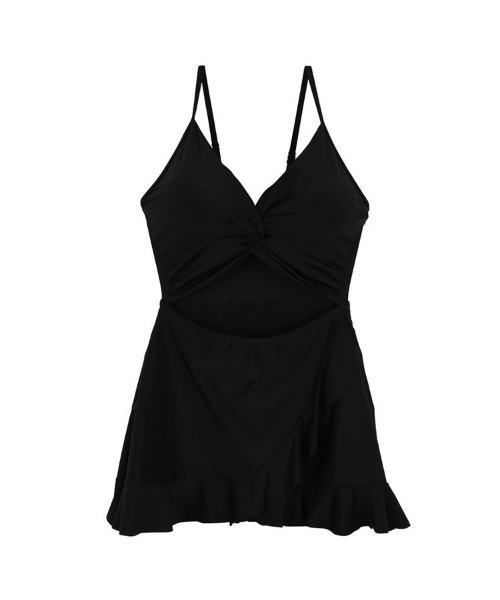 SEU(エスイーユー)の「レディース水着 ツイストフリルヘムモノキニ オールインワン ワンピース 体型カバー きれいめカジュアル(水着・レディース・ブラック/ベージュ・M/L)」の12枚目の写真