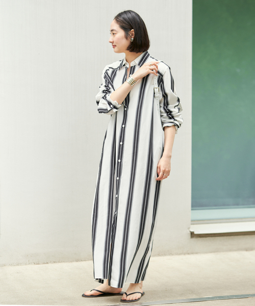 plage（プラージュ）の「R’IAM ストライプワンピース（シャツワンピース・レディース・ブラウン/ホワイト・38/36）」の3枚目の写真