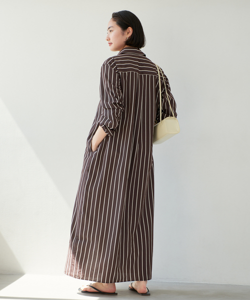 plage（プラージュ）の「R’IAM ストライプワンピース（シャツワンピース・レディース・ブラウン/ホワイト・38/36）」の15枚目の写真