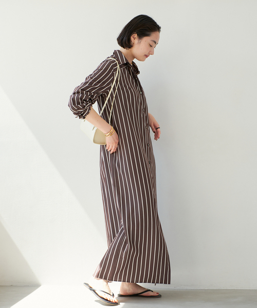 plage（プラージュ）の「R’IAM ストライプワンピース（シャツワンピース・レディース・ブラウン/ホワイト・38/36）」の16枚目の写真