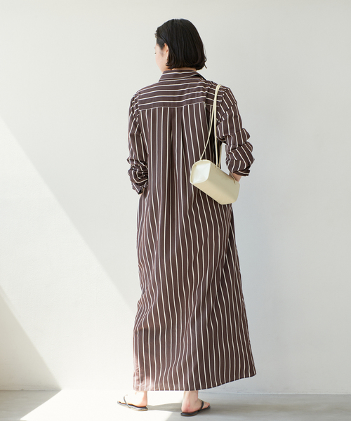 plage（プラージュ）の「R’IAM ストライプワンピース（シャツワンピース・レディース・ブラウン/ホワイト・38/36）」の17枚目の写真