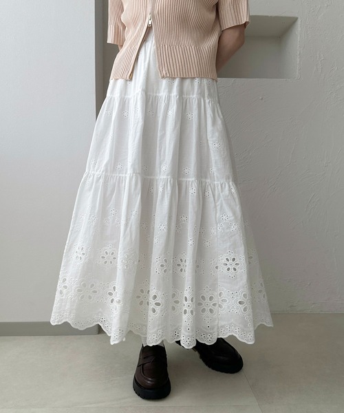 apres jour clair(アプレジュールクレア)の「【apres jour clair】コットンレースフレアスカート(スカート・レディース・オフホワイト・フリー)」の1枚目の写真