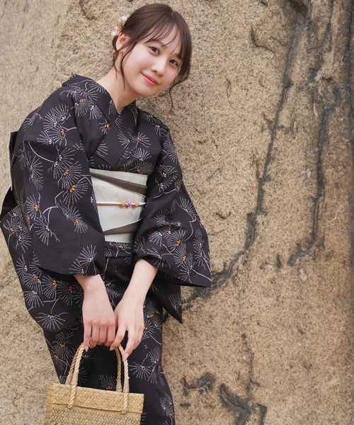 utatane(ウタタネ)の「2026新作 選べる浴衣3点セット utataneオリジナル(浴衣・レディース・グリーン系1/ブラック系1/パープル系1/ネイビー系1/ブラック系2/ブルー系1/グレー系1/グレー系2/ブルー系2・FREE)」の3枚目の写真